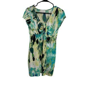 Ronni Nicole Green and Blue Abstract Print Cap Sleeve Twist Front Dress SZ 6